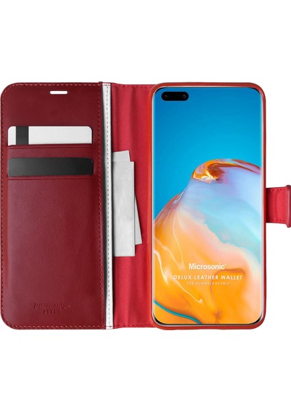 Huawei P40 Pro Kılıf Delux Leather Wallet Kırmızı