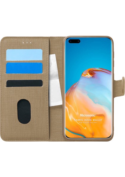 Huawei P40 Pro Kılıf Fabric Book Wallet Gold