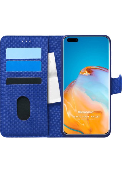 Huawei P40 Pro Kılıf Fabric Book Wallet Lacivert