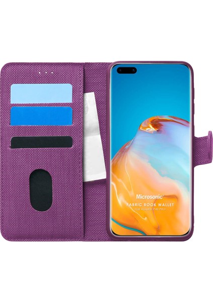 Huawei P40 Pro Kılıf Fabric Book Wallet Mor