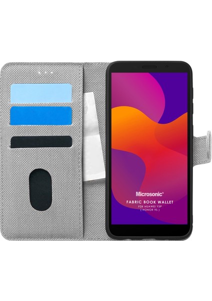 Huawei Y5P Kılıf Fabric Book Wallet Gri
