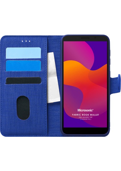 Huawei Y5P Kılıf Fabric Book Wallet Lacivert