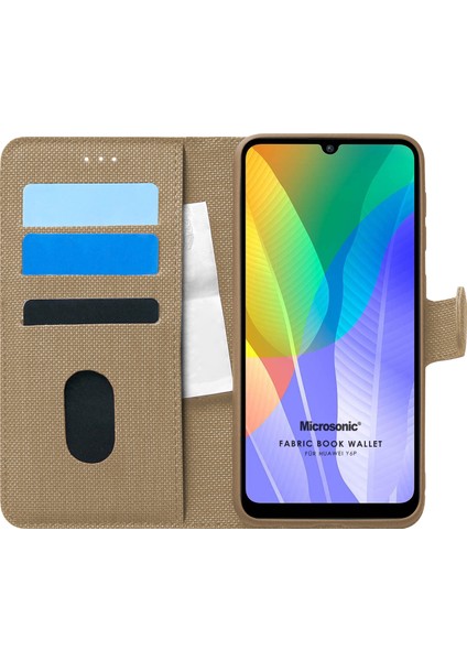 Huawei Y6P Kılıf Fabric Book Wallet Gold