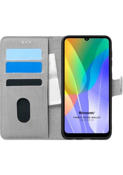Huawei Y6P Kılıf Fabric Book Wallet Gri