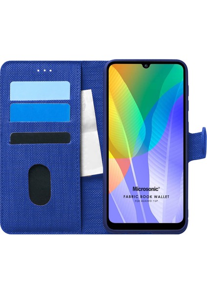 Huawei Y6P Kılıf Fabric Book Wallet Lacivert