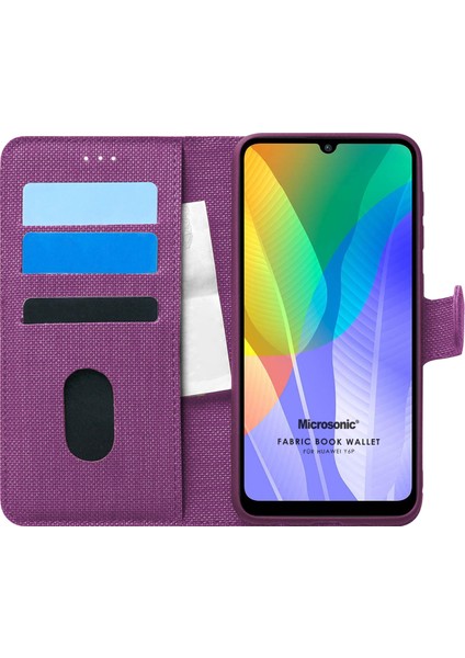 Huawei Y6P Kılıf Fabric Book Wallet Mor