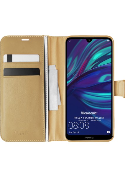 Huawei Y7 Prime 2019 Kılıf Delux Leather Wallet Gold