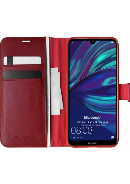 Huawei Y7 Prime 2019 Kılıf Delux Leather Wallet Kırmızı
