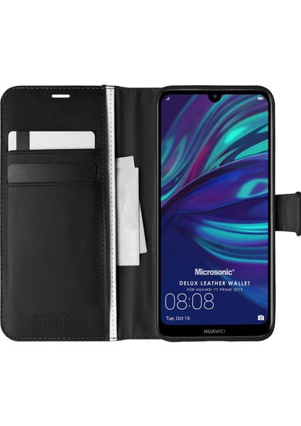 Huawei Y7 Prime 2019 Kılıf Delux Leather Wallet Siyah
