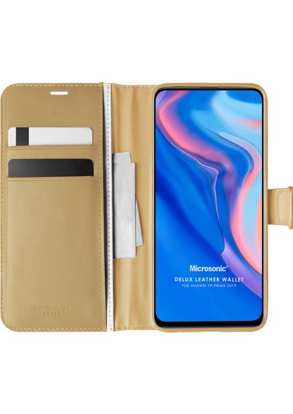 Huawei Y9 Prime 2019 Kılıf Delux Leather Wallet Gold