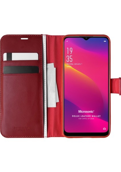 Oppo A9 2020 Kılıf Delux Leather Wallet Kırmızı