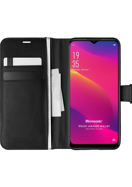 Oppo A9 2020 Kılıf Delux Leather Wallet Siyah