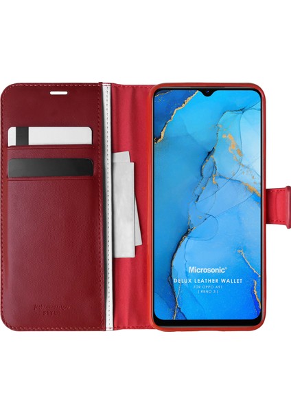 Oppo A91 Kılıf Delux Leather Wallet Kırmızı