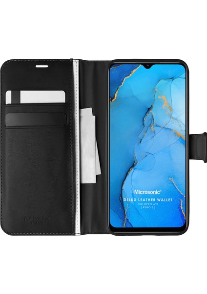 Oppo A91 Kılıf Delux Leather Wallet Siyah