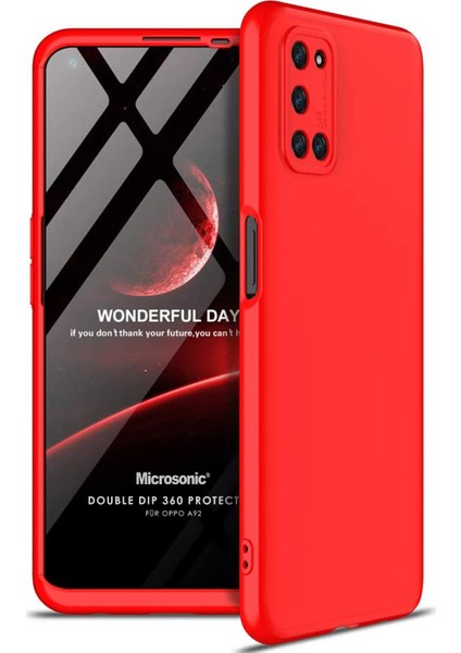 Oppo A92 Kılıf Double Dip 360 Protective Kırmızı