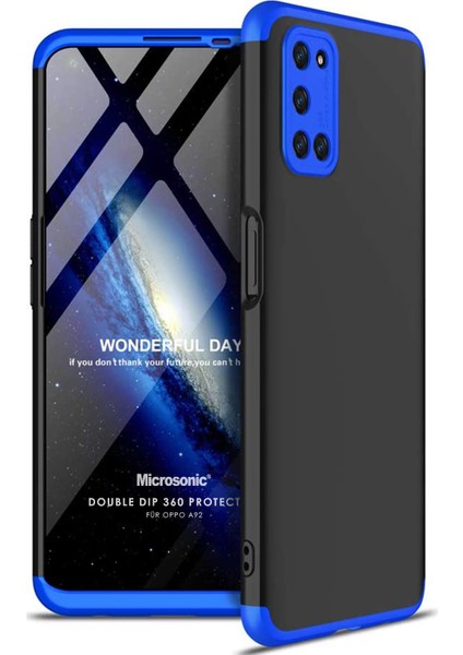 Oppo A92 Kılıf Double Dip 360 Protective Siyah - Mavi