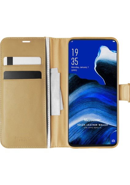 Oppo Reno 2Z Kılıf Delux Leather Wallet Gold