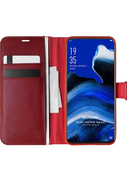 Oppo Reno 2Z Kılıf Delux Leather Wallet Kırmızı