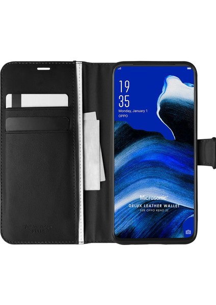 Oppo Reno 2Z Kılıf Delux Leather Wallet Siyah