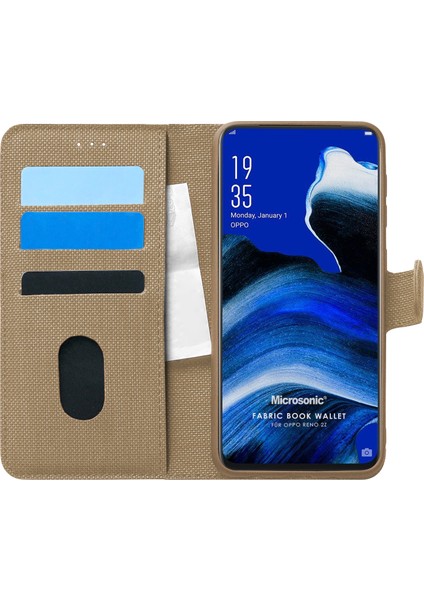 Oppo Reno 2Z Kılıf Fabric Book Wallet Gold