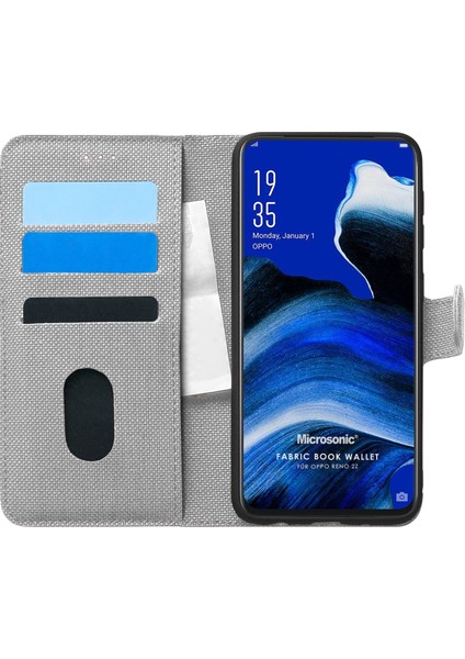 Oppo Reno 2Z Kılıf Fabric Book Wallet Gri