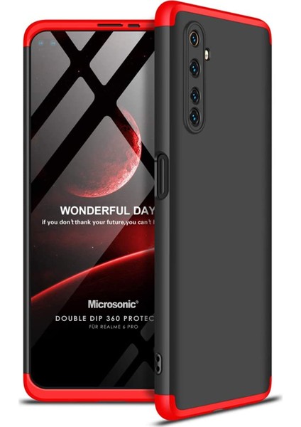 Realme 6 Pro Kılıf Double Dip 360 Protective Siyah - Kırmızı