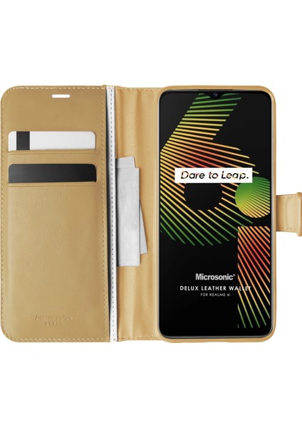 Realme 6i Kılıf Delux Leather Wallet Gold