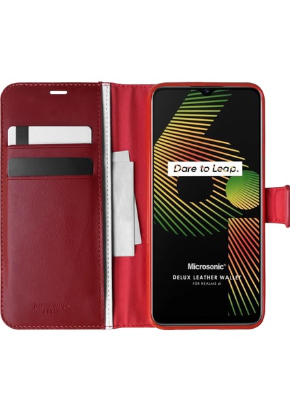 Realme 6i Kılıf Delux Leather Wallet Kırmızı