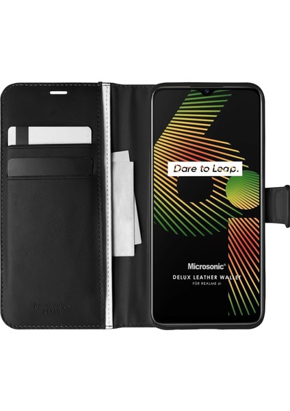 Realme 6i Kılıf Delux Leather Wallet Siyah