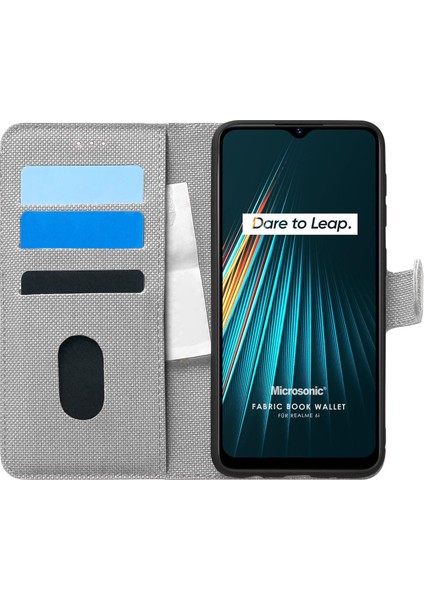 Realme 6i Kılıf Fabric Book Wallet Gri