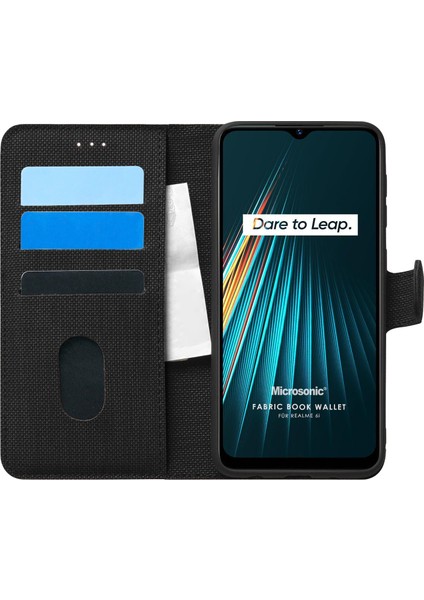 Realme 6i Kılıf Fabric Book Wallet Siyah