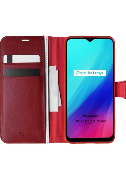 Realme C3 Kılıf Delux Leather Wallet Kırmızı
