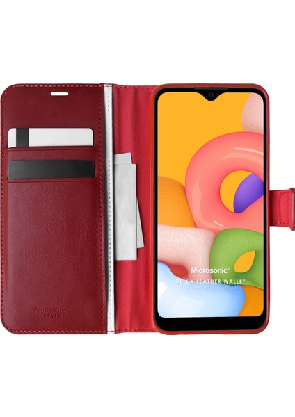 Samsung Galaxy A01 Kılıf Delux Leather Wallet Kırmızı