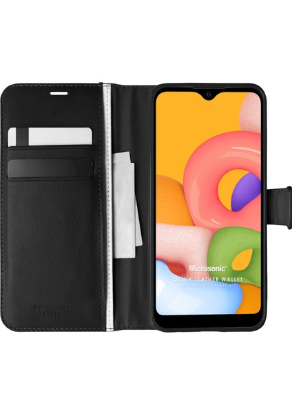 Samsung Galaxy A01 Kılıf Delux Leather Wallet Siyah