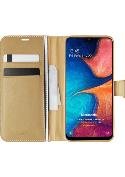 Samsung Galaxy A20 Kılıf Delux Leather Wallet Gold