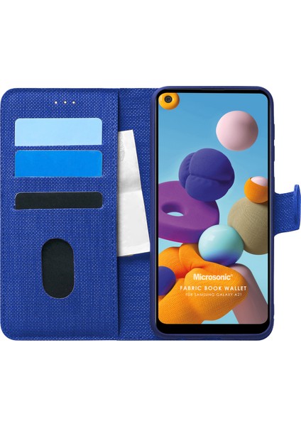 Samsung Galaxy A21 Kılıf Fabric Book Wallet Lacivert