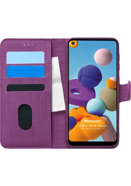 Samsung Galaxy A21 Kılıf Fabric Book Wallet Mor