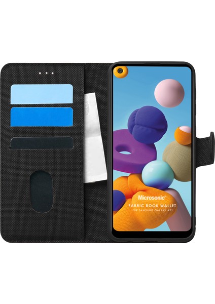 Samsung Galaxy A21 Kılıf Fabric Book Wallet Siyah