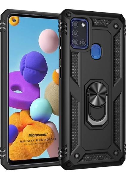Samsung Galaxy A21s Kılıf Military Ring Holder Siyah