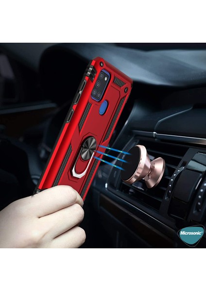 Samsung Galaxy A21s Kılıf Military Ring Holder Siyah