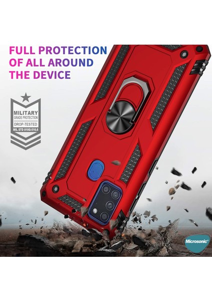 Samsung Galaxy A21s Kılıf Military Ring Holder Siyah