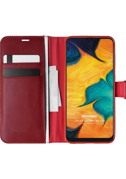 Samsung Galaxy A30 Kılıf Delux Leather Wallet Kırmızı