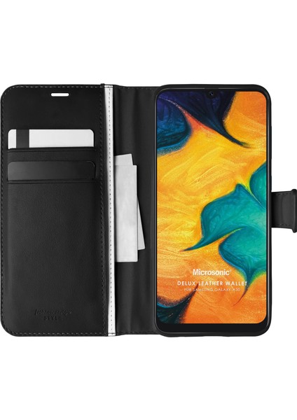 Samsung Galaxy A30 Kılıf Delux Leather Wallet Siyah