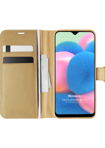 Samsung Galaxy A30s Kılıf Delux Leather Wallet Gold