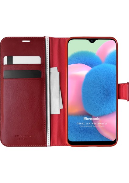 Samsung Galaxy A30s Kılıf Delux Leather Wallet Kırmızı