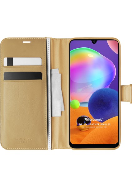 Samsung Galaxy A31 Kılıf Delux Leather Wallet Gold