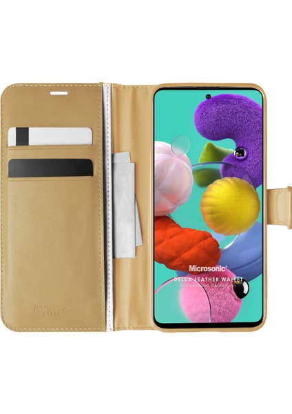 Samsung Galaxy A51 Kılıf Delux Leather Wallet Gold