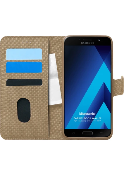 Samsung Galaxy A7 2017 Kılıf Fabric Book Wallet Gold