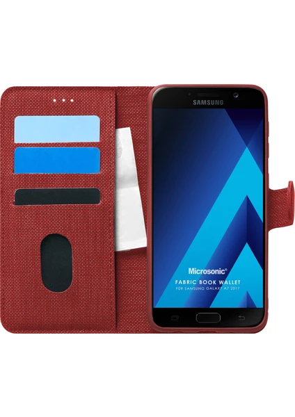 Samsung Galaxy A7 2017 Kılıf Fabric Book Wallet Kırmızı