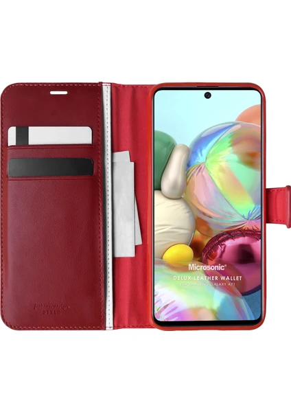 Samsung Galaxy A71 Kılıf Delux Leather Wallet Kırmızı